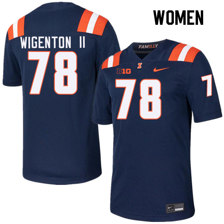 Women #78 Kevin Wigenton II Illinois Fighting Illini College Football Jerseys Stitched-Navy